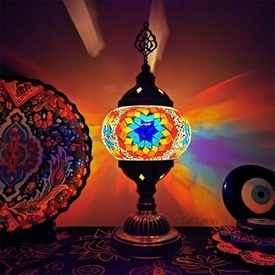 Mediterranean Style Art Deco Turkish Mosaic Table Lamp Handcrafted Mosaic Glass Romantic Bed Light