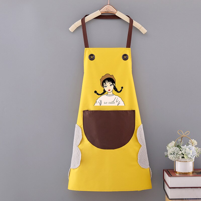 Cooking Pattern PVC Women Wipeable Kitchen Apron Enlarged Pocket Waterproof Oil-Proof Coffee Pinafore Cooking Baking  Adult Bib