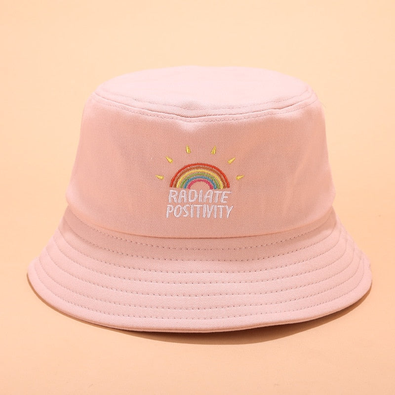 Rainbow Bucket Hat Embroidery Women Fashion Beach Sun Hats 100% Cotton Bob Chapeau Femme Panama Hat Fisherman Hat