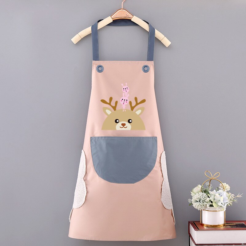 Cooking Pattern PVC Women Wipeable Kitchen Apron Enlarged Pocket Waterproof Oil-Proof Coffee Pinafore Cooking Baking  Adult Bib