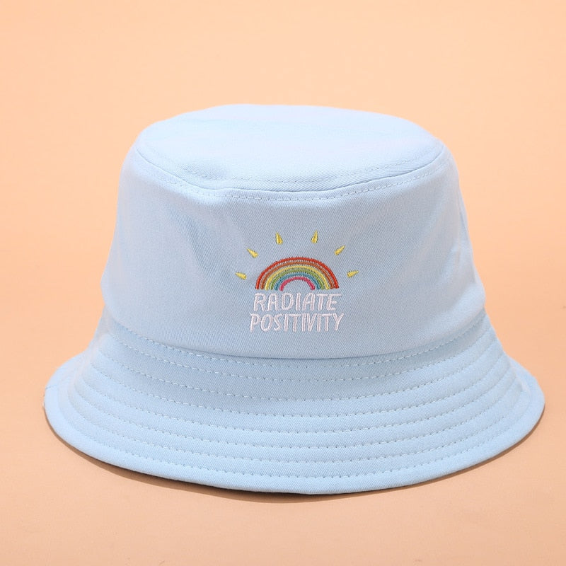 Rainbow Bucket Hat Embroidery Women Fashion Beach Sun Hats 100% Cotton Bob Chapeau Femme Panama Hat Fisherman Hat