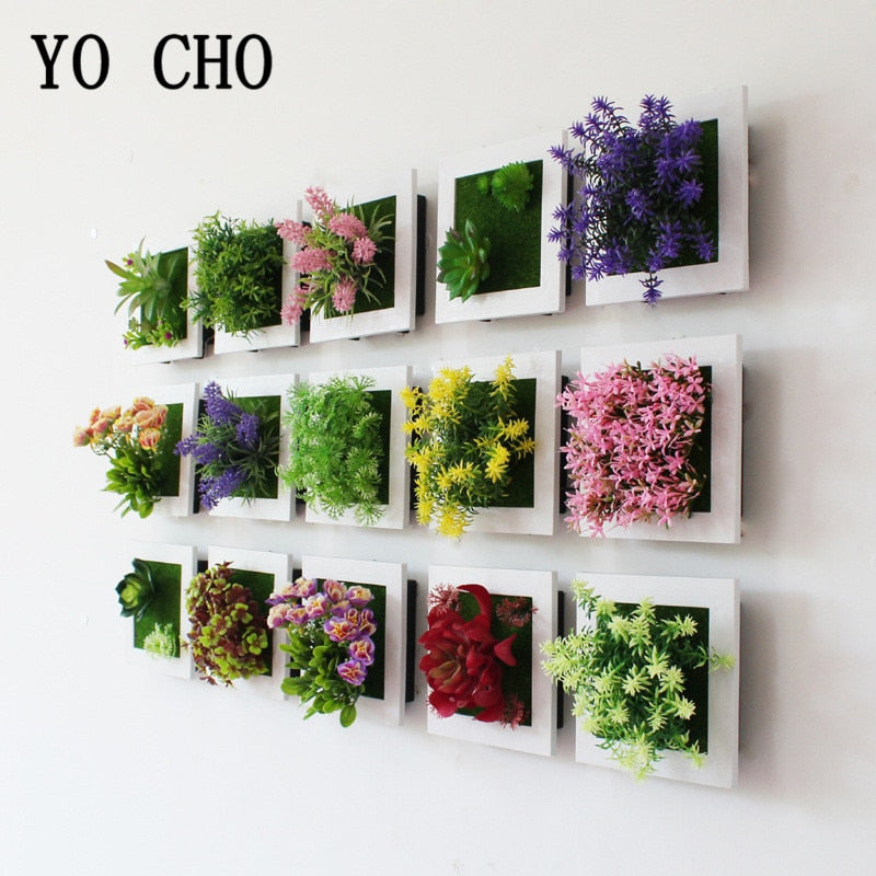 YO CHO Artificial Flowers Succulent Plant Frame 3D Removable Harmless Wall Art Frame Living Room Wedding Party Home Decor Plants