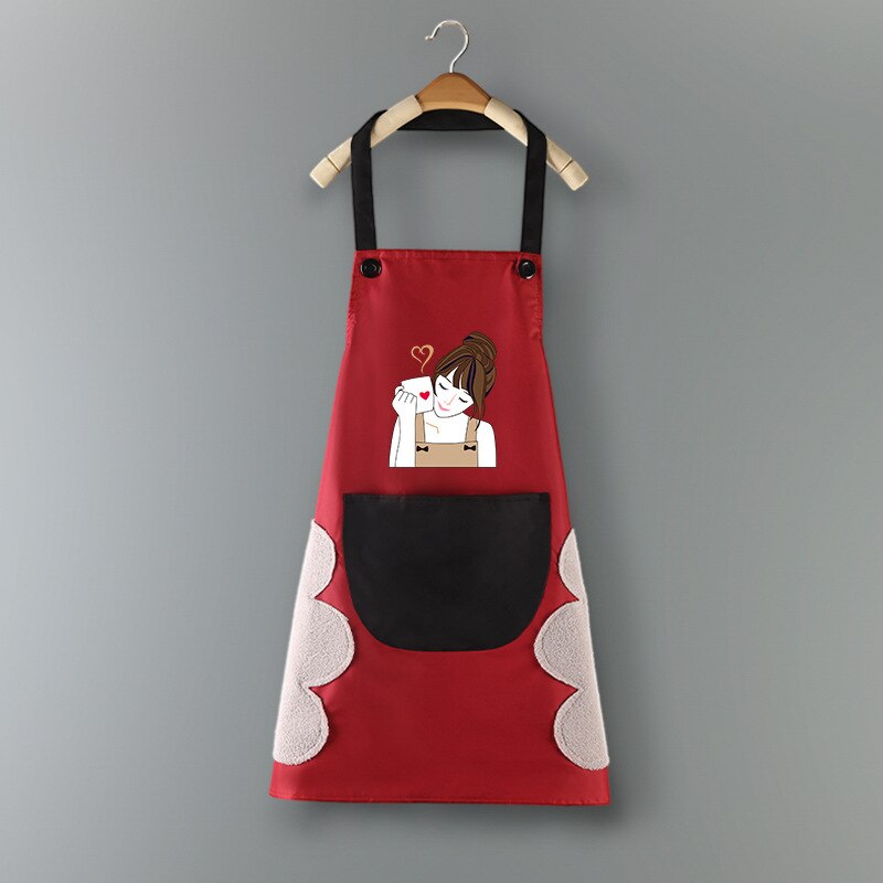 Cooking Pattern PVC Women Wipeable Kitchen Apron Enlarged Pocket Waterproof Oil-Proof Coffee Pinafore Cooking Baking  Adult Bib