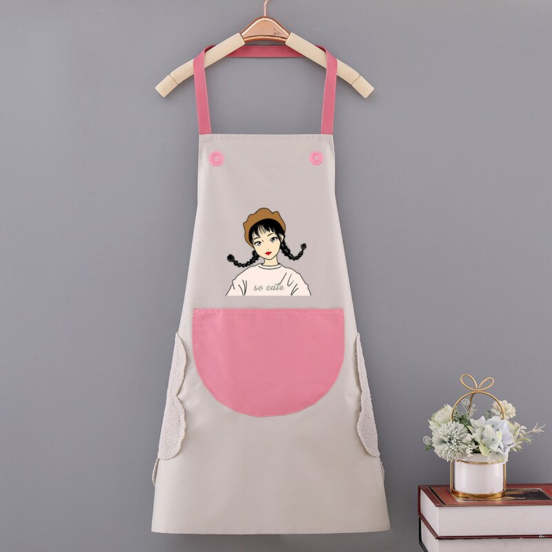 Cooking Pattern PVC Women Wipeable Kitchen Apron Enlarged Pocket Waterproof Oil-Proof Coffee Pinafore Cooking Baking  Adult Bib