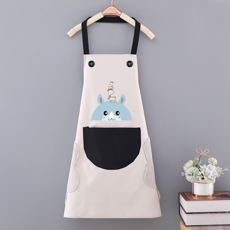 Cooking Pattern PVC Women Wipeable Kitchen Apron Enlarged Pocket Waterproof Oil-Proof Coffee Pinafore Cooking Baking  Adult Bib