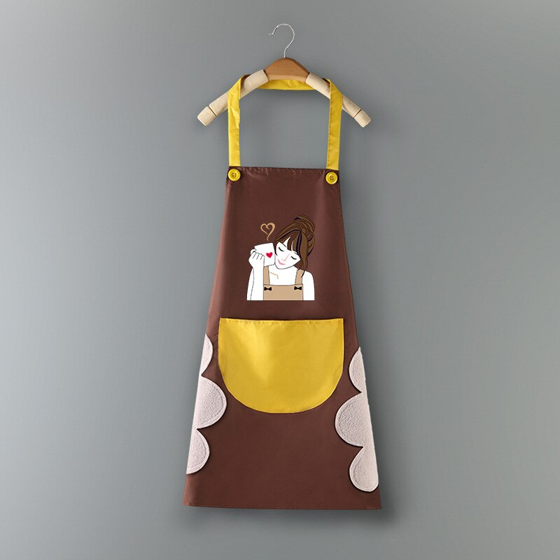 Cooking Pattern PVC Women Wipeable Kitchen Apron Enlarged Pocket Waterproof Oil-Proof Coffee Pinafore Cooking Baking  Adult Bib