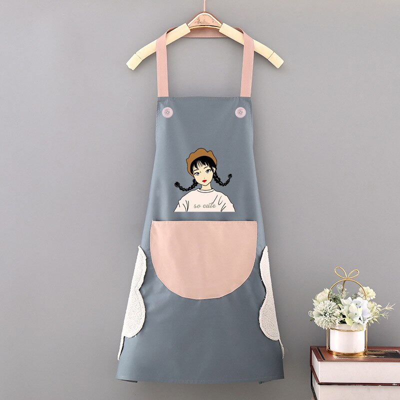 Cooking Pattern PVC Women Wipeable Kitchen Apron Enlarged Pocket Waterproof Oil-Proof Coffee Pinafore Cooking Baking  Adult Bib