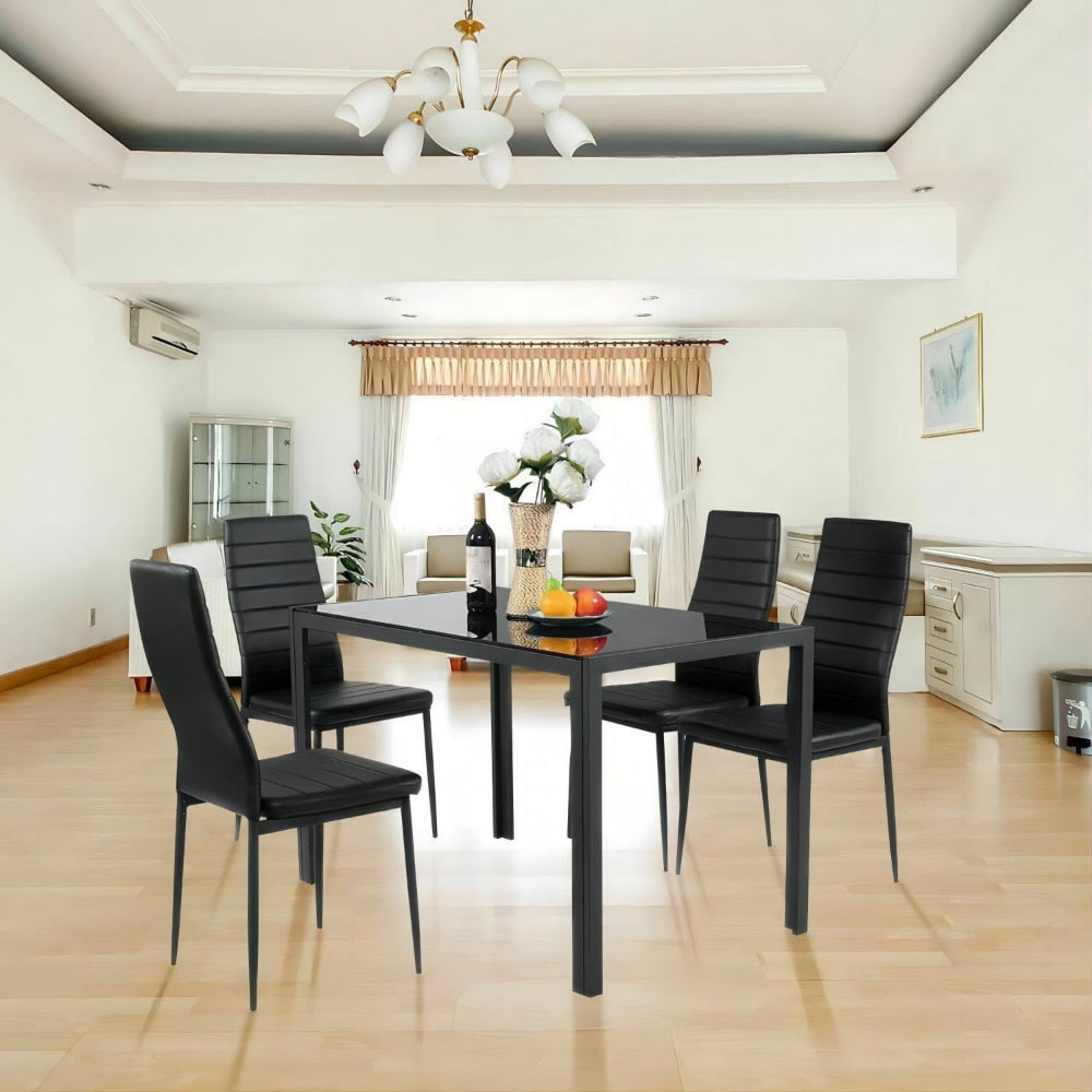 BOUSSAC 5 Pieces Dining Room Set Tempered Glass Dining Table with 4 Chairs, Black