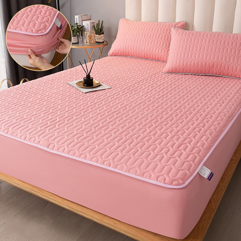 Thicken Mattress Cover Thick Quilted Stitched Bed Linen Printed Bedding Large Non-Slip Bed Sheet Dust Cover Without Pillowcase