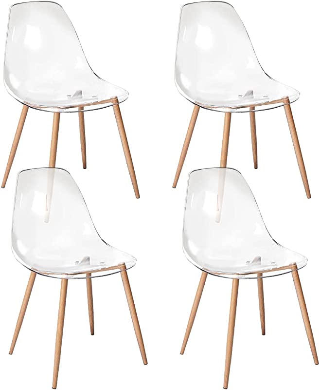 Free ship Acrylic Ghost Crystal Seat Modern Plastic Shell Accent Side Chairs for Kitchen, Dining, Living, Bed Room, set of 4