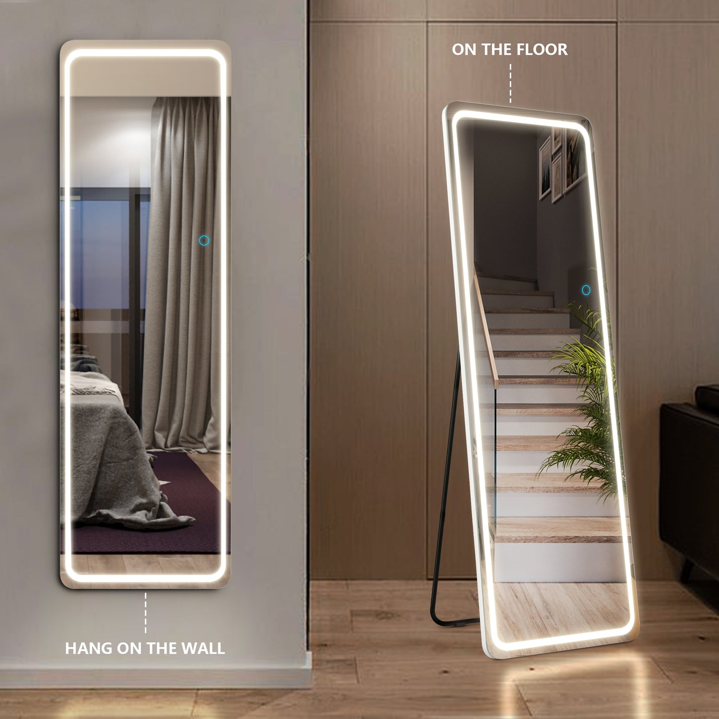 KingYee Led Full Length Mirror, Wall & Floor Mirror, Standing Mirror, Hanging Mirror, Full Body Mirror Large and Tall