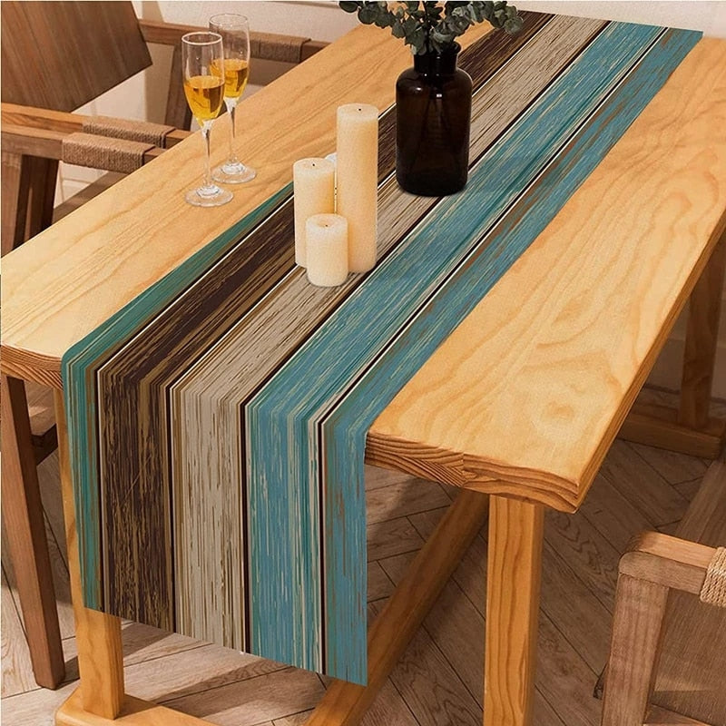 Farmhouse Wood Texture Table Runner Placemats Combination Set Wedding Party Event Dining Table Decoration Hotel Home Tablecloth