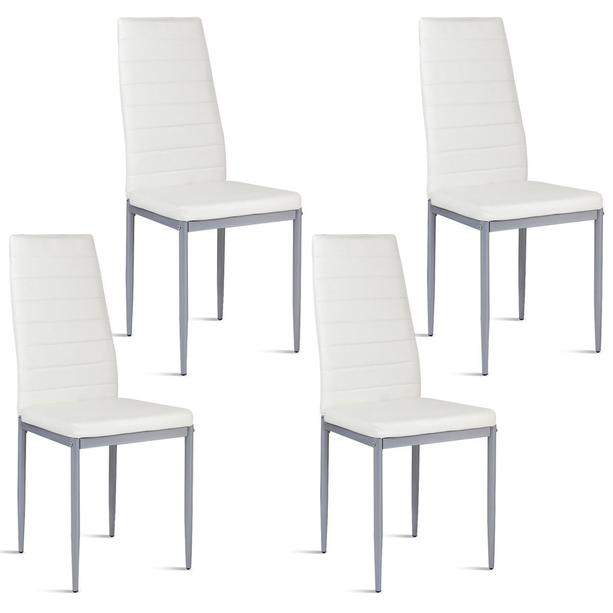 Set of 4 Pu Leather Dining Side Chairs Elegant Design Home Furniture White(Us Stock)