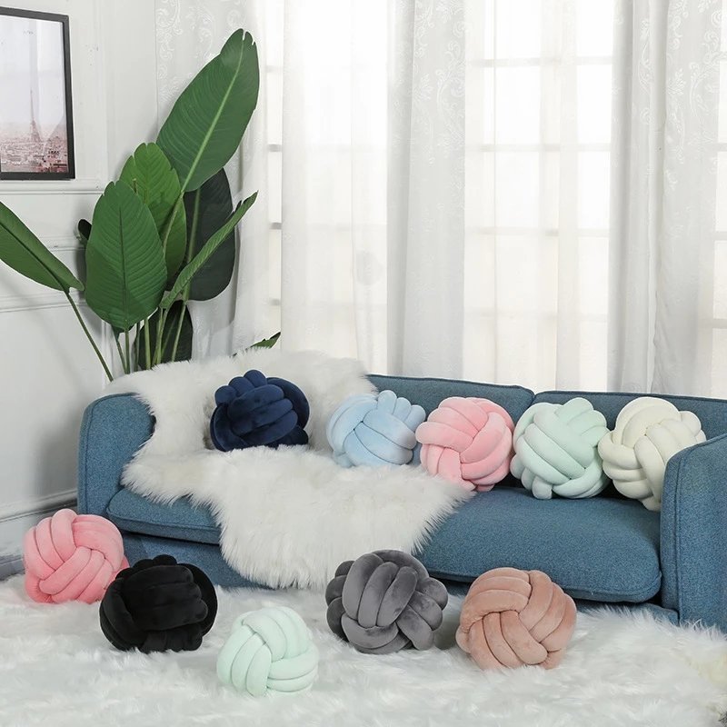 Hand Knot Cushion Sofa Throw Pillow Soft Round Handmade Knotted Ball Car Bedding Stuffed Pillow Bed Living Room Chair Home Decor