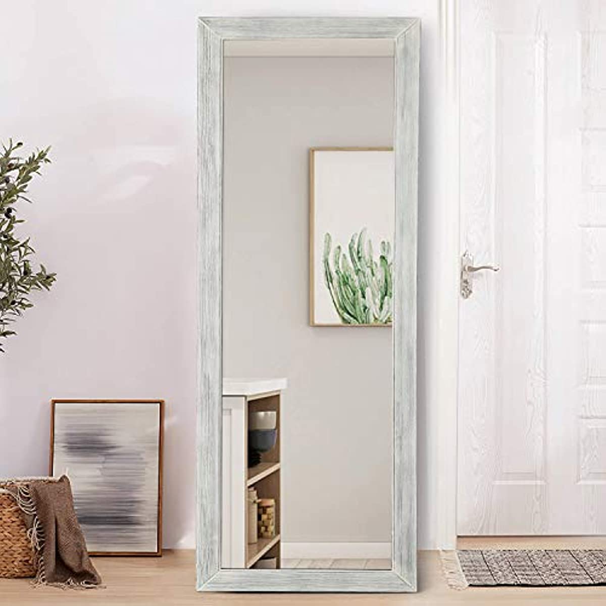 Rustic Tall Floor Mirror Wall Mirror Standing or Leaning Against Wall for Bedroom, Dressing and Wall-Mounted - Grayish White