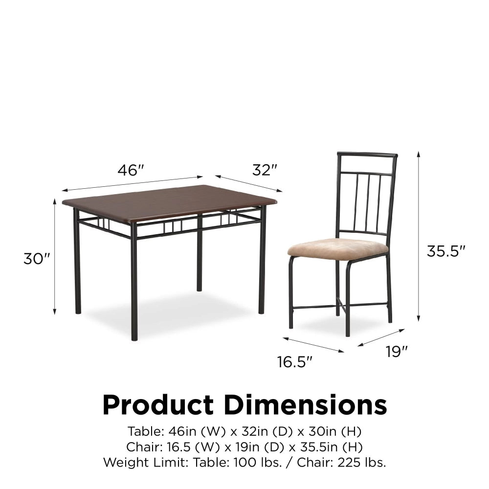 Louise Traditional 5-Piece Wood & Metal Dining Set, Deep Walnut  Kitchen Table  Dining Table Set 4 Chairs