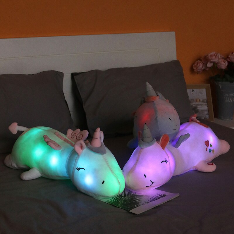 60cm Cute LED Unicorn Doll super soft Plush Toy Bed long Pillow baby Sleeping Doll Large Girl Doll high quality gift for kids