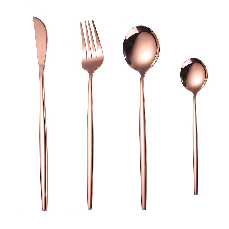 4pcs Golden Cutlery Tableware Stainless Steel Spoon and Fork Set Dining Table Sets Dinnerware Set Utensils Kitchen Accessories