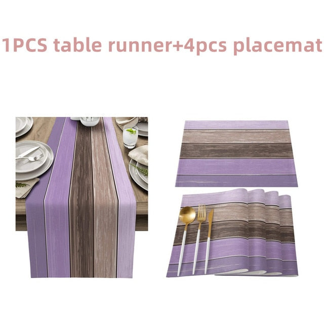 Farmhouse Wood Texture Table Runner Placemats Combination Set Wedding Party Event Dining Table Decoration Hotel Home Tablecloth