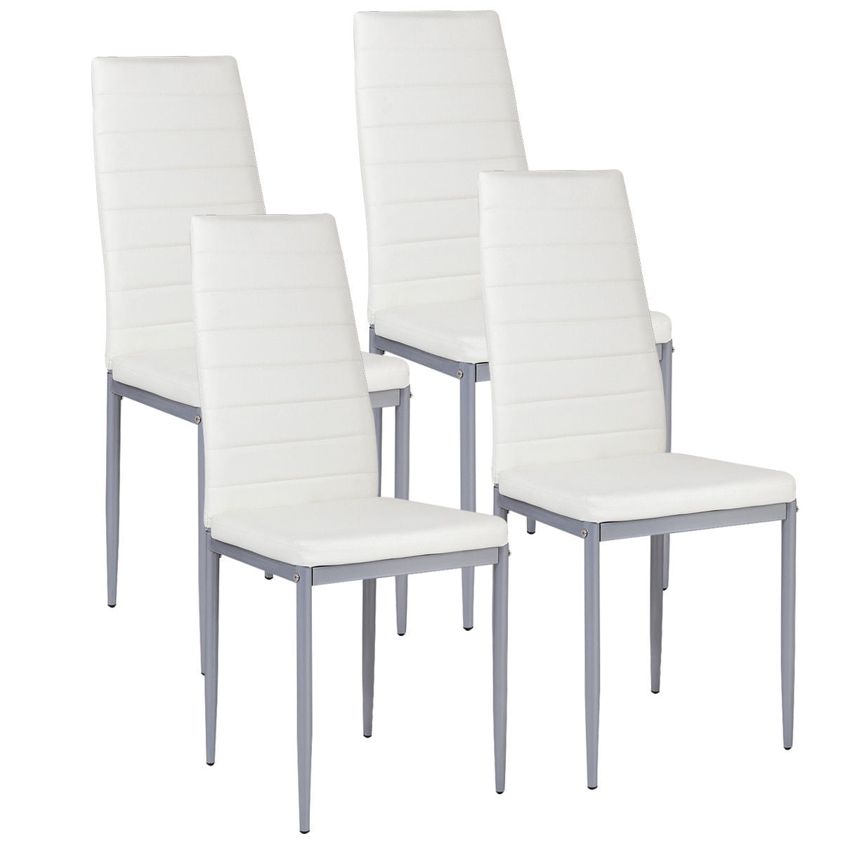 Set of 4 Pu Leather Dining Side Chairs Elegant Design Home Furniture White(Us Stock)