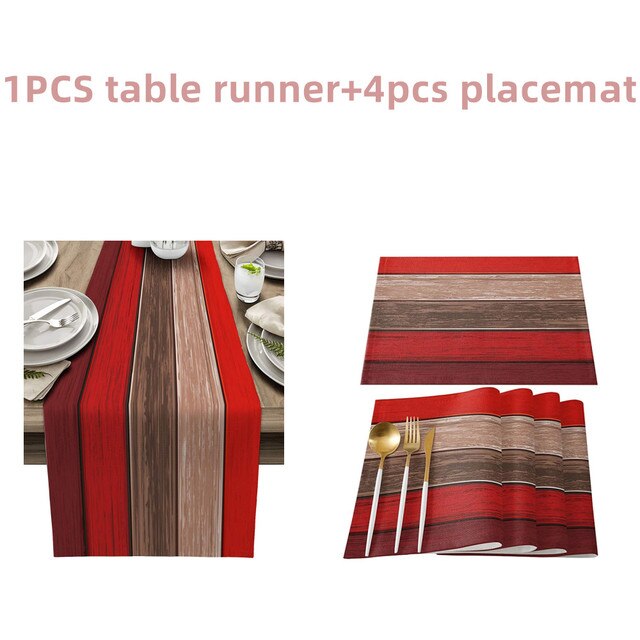 Farmhouse Wood Texture Table Runner Placemats Combination Set Wedding Party Event Dining Table Decoration Hotel Home Tablecloth