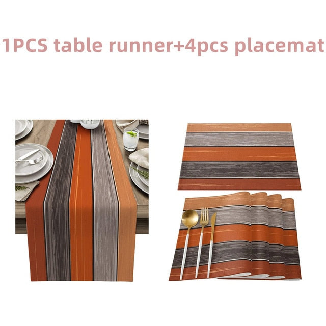 Farmhouse Wood Texture Table Runner Placemats Combination Set Wedding Party Event Dining Table Decoration Hotel Home Tablecloth