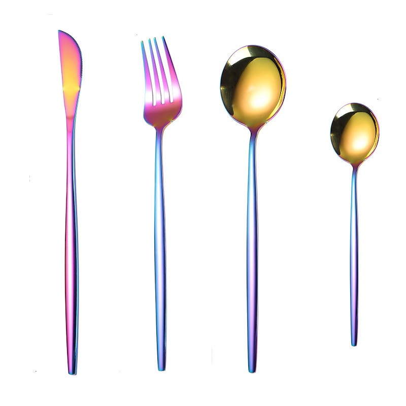 4pcs Golden Cutlery Tableware Stainless Steel Spoon and Fork Set Dining Table Sets Dinnerware Set Utensils Kitchen Accessories