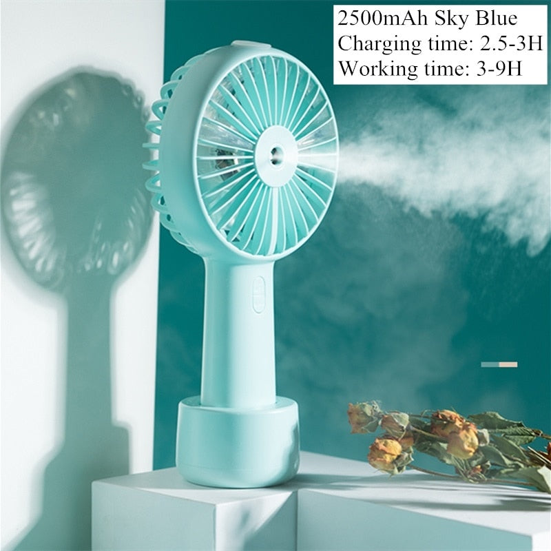 Battery Portable Water Spray Mist Fan Electric USB Rechargeable Handheld Mini Fan Cooling Air Conditioner Humidifier for Outdoor