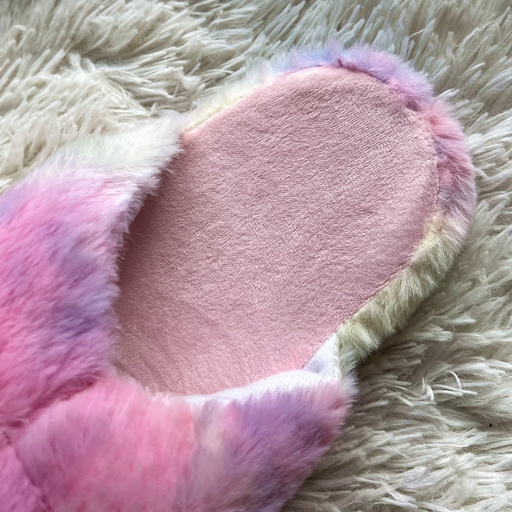 Cute Cartoon Alpaca House Women Fur Slippers Winter Warm Plush Parent-Child Floor Slides Indoor Bedroom Girls Fluffy Slippes