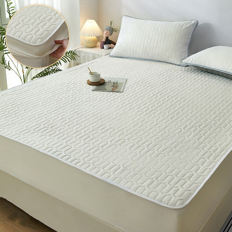 Thicken Mattress Cover Thick Quilted Stitched Bed Linen Printed Bedding Large Non-Slip Bed Sheet Dust Cover Without Pillowcase