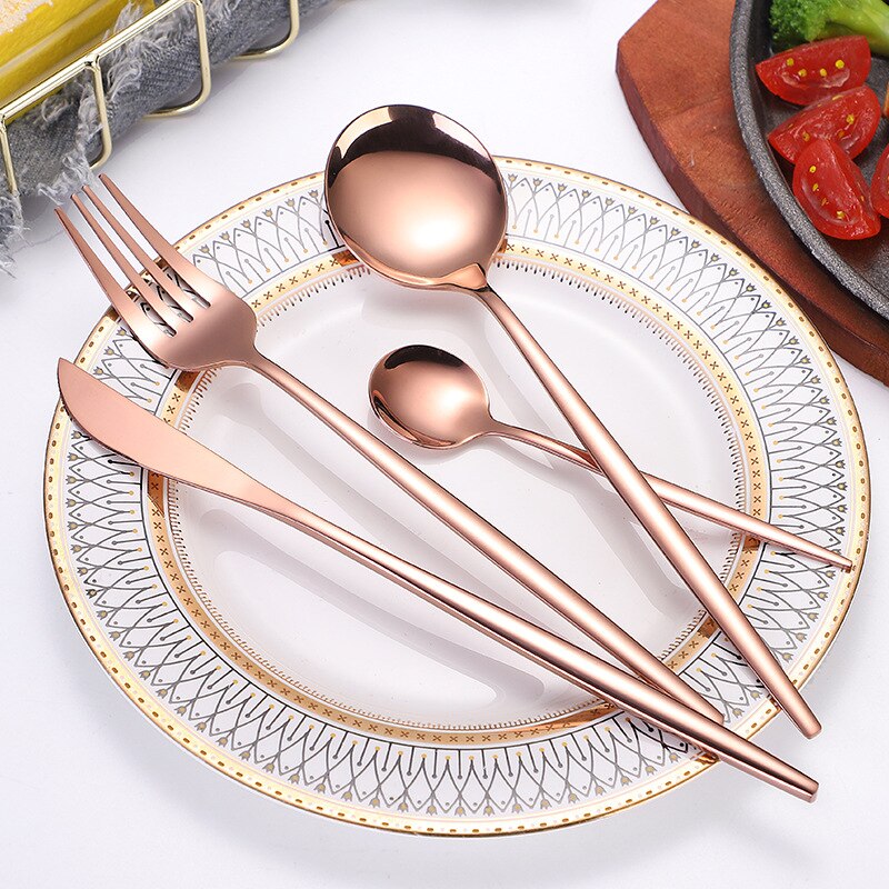 4pcs Golden Cutlery Tableware Stainless Steel Spoon and Fork Set Dining Table Sets Dinnerware Set Utensils Kitchen Accessories