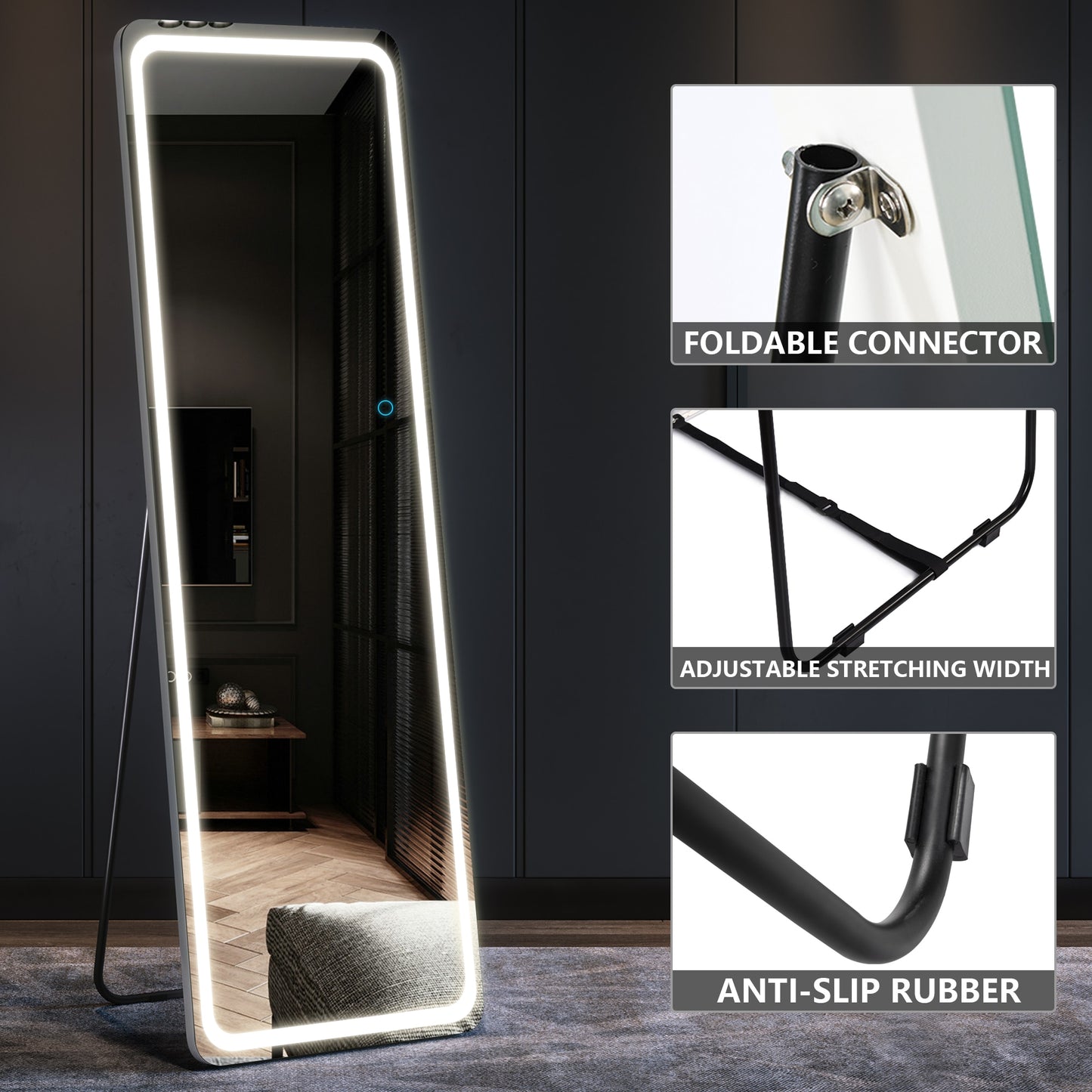 KingYee Led Full Length Mirror, Wall & Floor Mirror, Standing Mirror, Hanging Mirror, Full Body Mirror Large and Tall