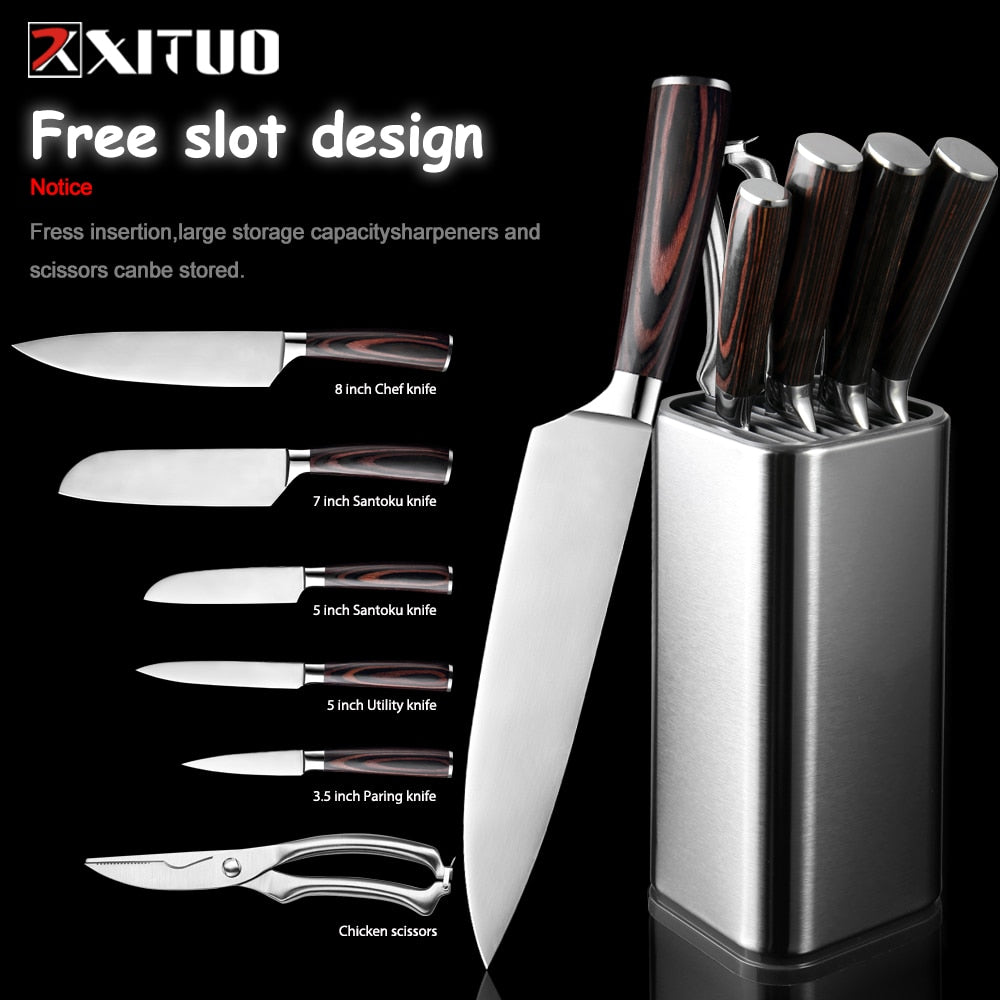 XITUO Kitchen Chef Set 4-8PCS set  Knife Stainless Steel Knife Holder Santoku Utility Cut Cleaver Bread Paring Knives Scissors