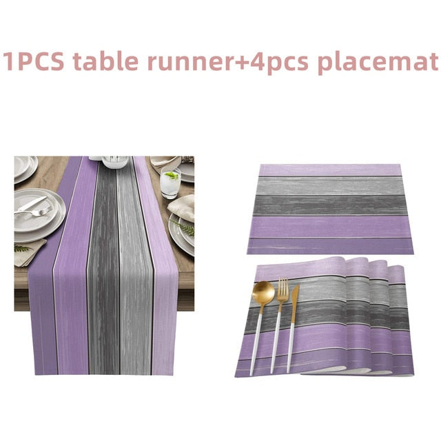 Farmhouse Wood Texture Table Runner Placemats Combination Set Wedding Party Event Dining Table Decoration Hotel Home Tablecloth