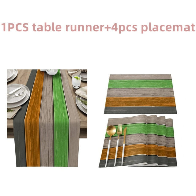 Farmhouse Wood Texture Table Runner Placemats Combination Set Wedding Party Event Dining Table Decoration Hotel Home Tablecloth