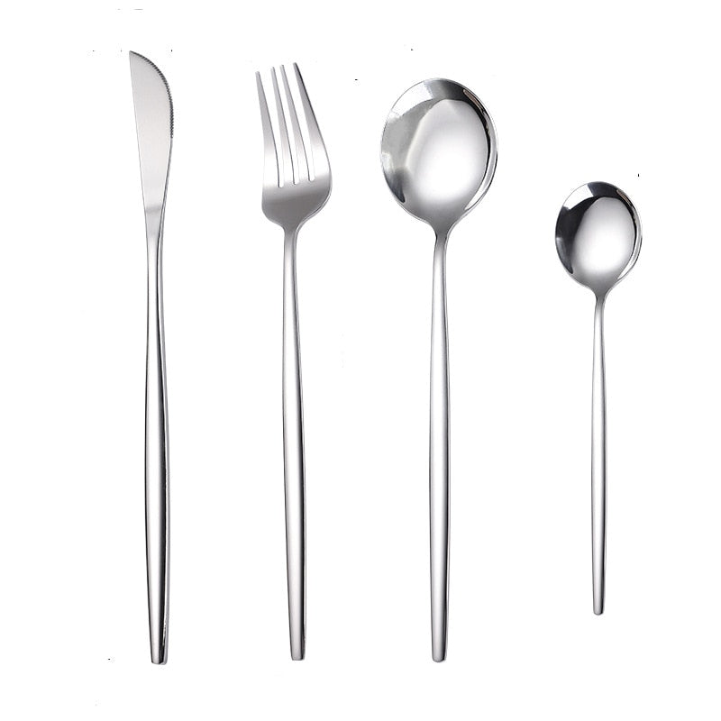 4pcs Golden Cutlery Tableware Stainless Steel Spoon and Fork Set Dining Table Sets Dinnerware Set Utensils Kitchen Accessories