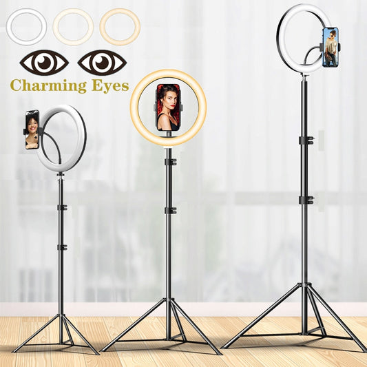 10" LED Selfie Ring Light  Circle Fill Light Dimmable Round Lamp Tripod Trepied Makeup Photography RingLight Phone Stand Holder