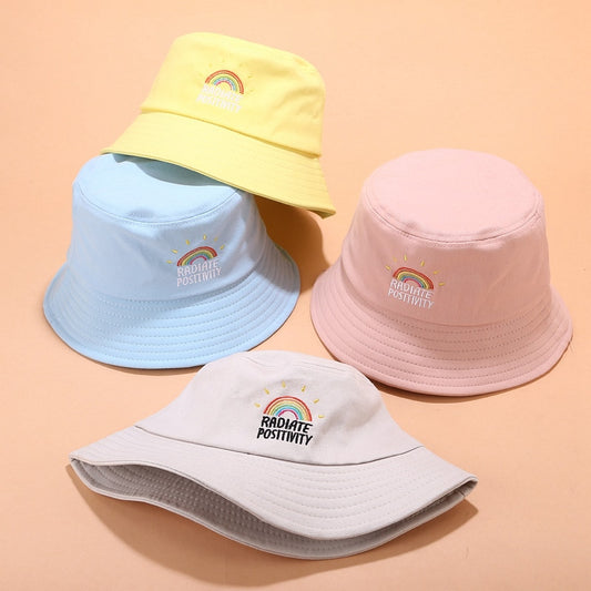 Rainbow Bucket Hat Embroidery Women Fashion Beach Sun Hats 100% Cotton Bob Chapeau Femme Panama Hat Fisherman Hat