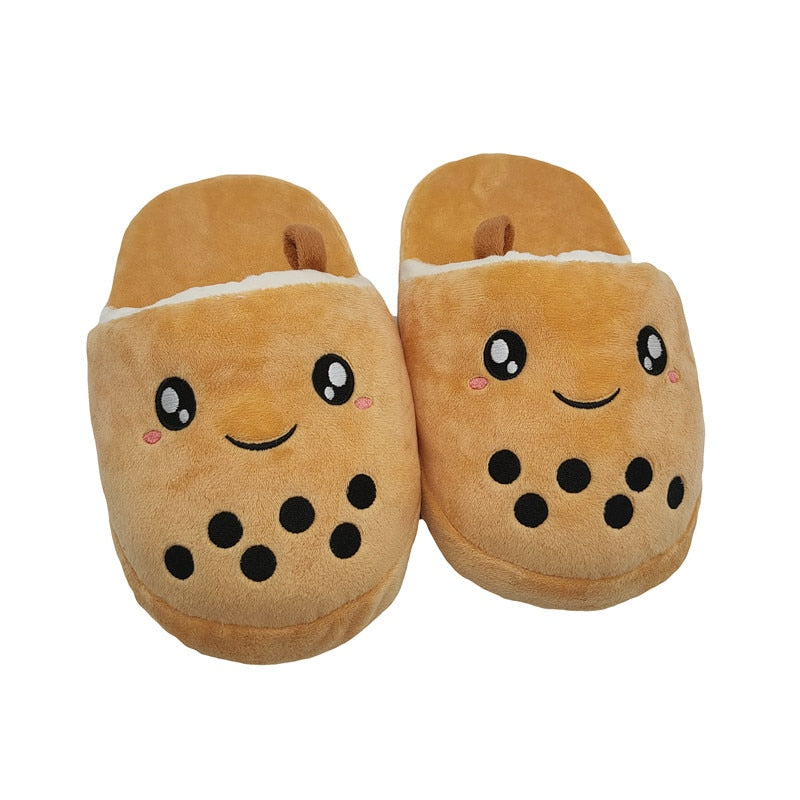 Cute Boba Pillow Bubble Tea Plush Slippers Stuffed Body Cup Shaped Shoes Super Soft Milk Tea Indoor Slippers Food Adult Slippers