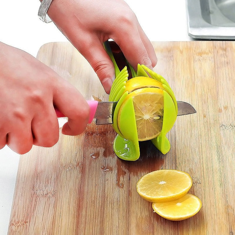 1Pc Kitchen Gadgets Plastic Potato Slicer Tomato Cutter Tool Shreadders Lemon Cutting Holder Cooking Tools Kitchen Accessories