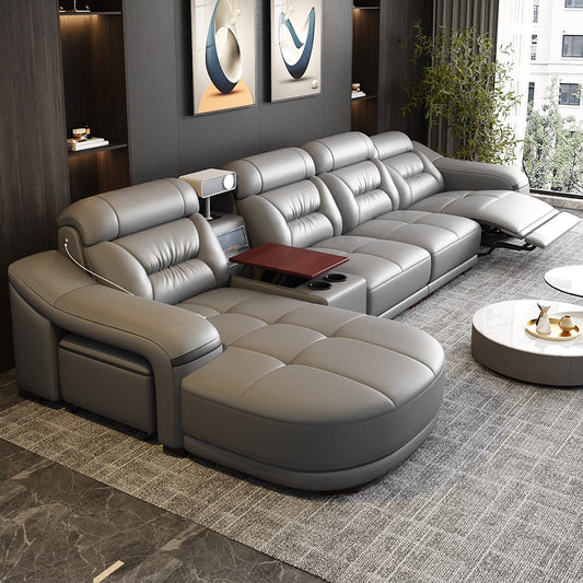 Italian Genuine Leather Sectional Sofa Set with Electric Recliner, Bluetooth Speaker and Projector By Linlamlim Livingroom Couch