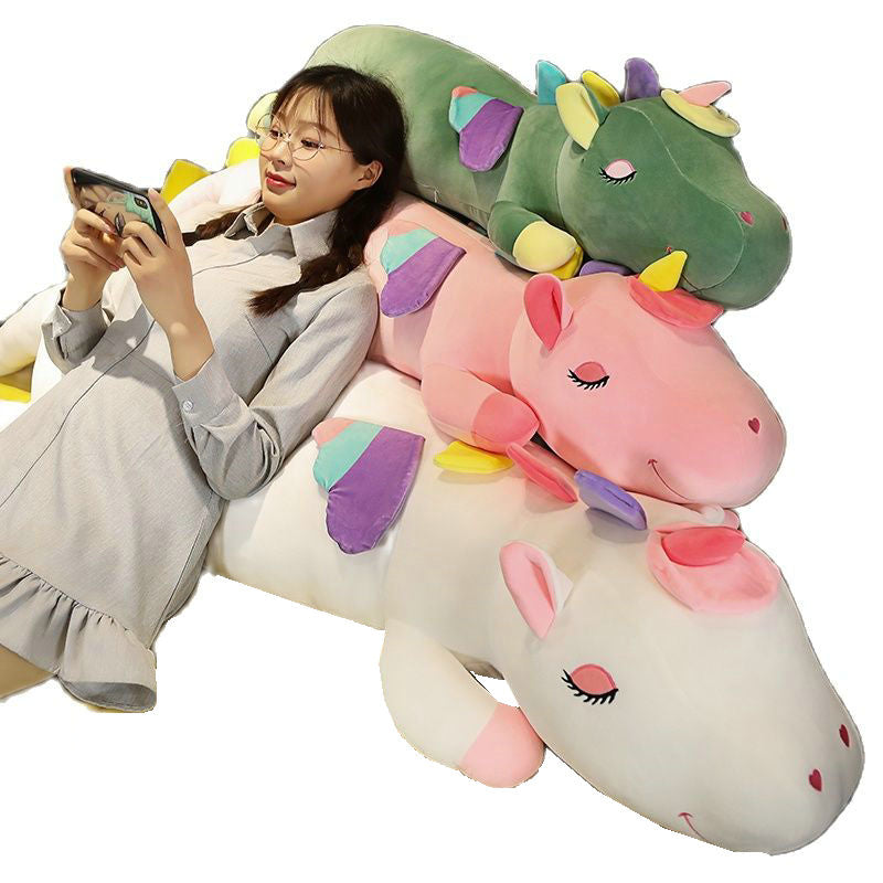 60cm-150cm Giant Lying Sleeping Unicorn Plush Toy Big Cartoon Animals Unicornio Bed Pillow Stuffed Throw Pillow Cushion for Girl