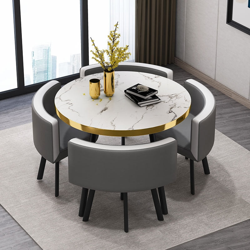 Marble Round Dining Tables Set 4 Chairs Modern Center Table Luxury White Muebles Para El Hogar Apartment Furniture GPF26XP